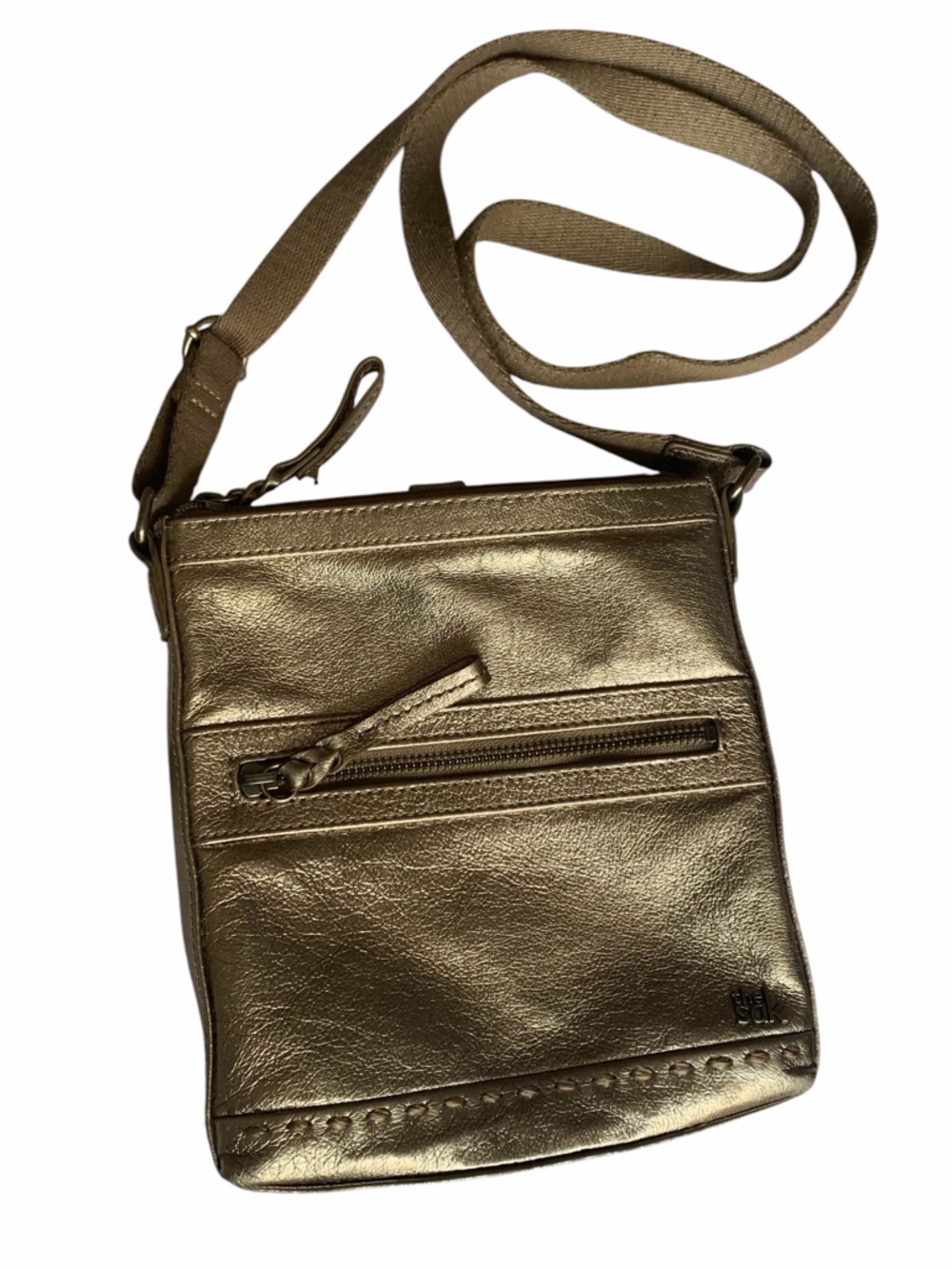 The Sak Pax Gold Metallic Leather Swing Pack Crossbody Bag Purse Handbag